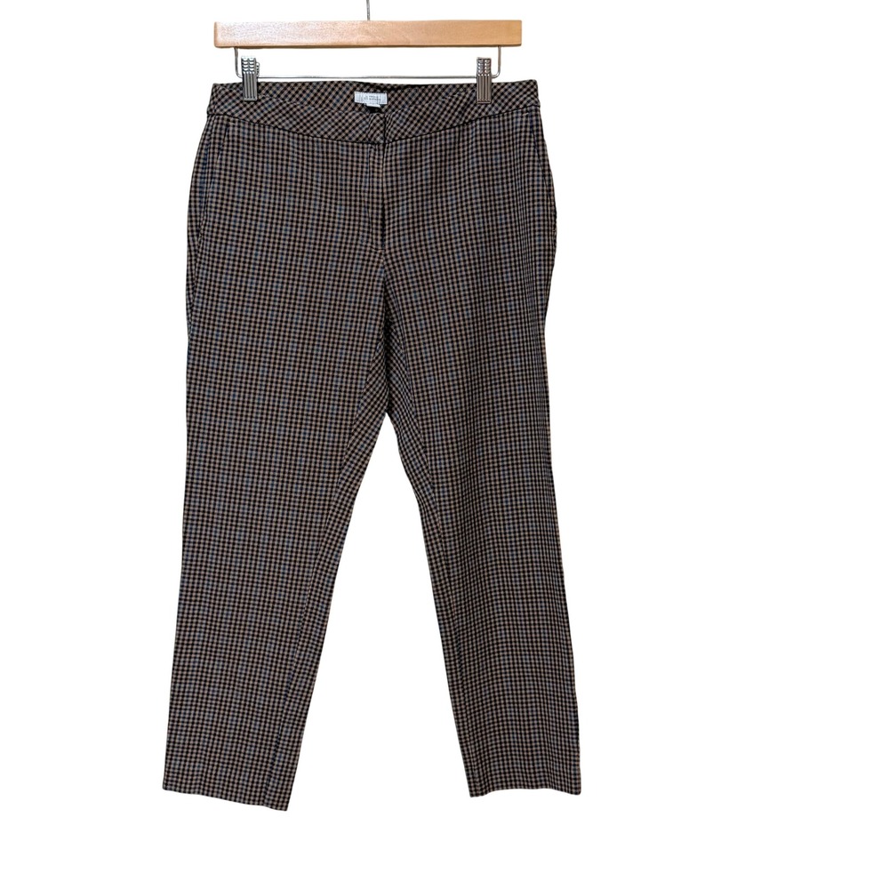J.‎ Jill Premium Bi-Stretch Trousers Brown Blue Micro Check Ankle Pants Size 10